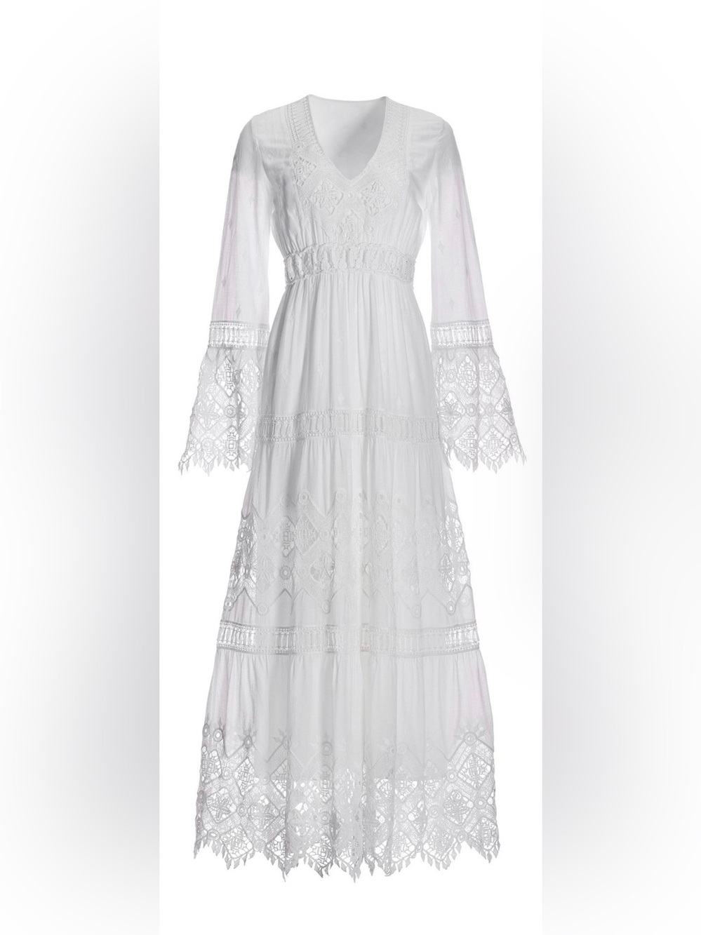 White Lace Maxi Dress with Bell Sleeves by Temptations Positano - Picture 3 of 4
